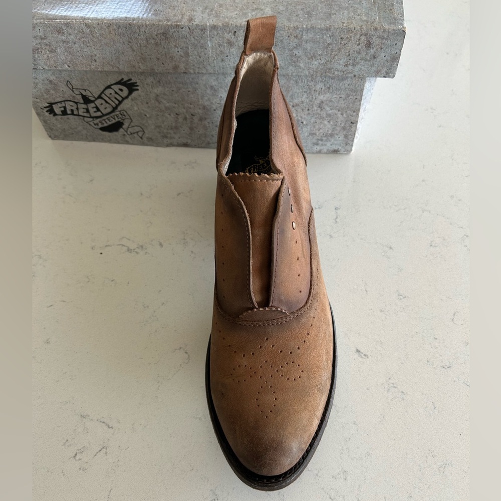 Freebird by Steven Women's Brown Leather Slip-On Booties - Picture 2 of 4